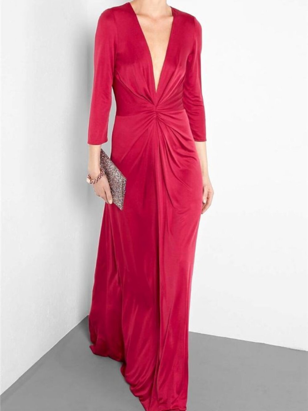 Issa London Gather Waist Floor Length Silk Jersey Dress Pink Bordeaux 0159LT